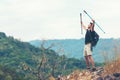 Lifestyle man travelÃÂ hiker adventure on mountain nature landscape. Royalty Free Stock Photo